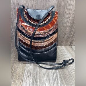 Leather Animal Print Bag Snap Closure Crossbody